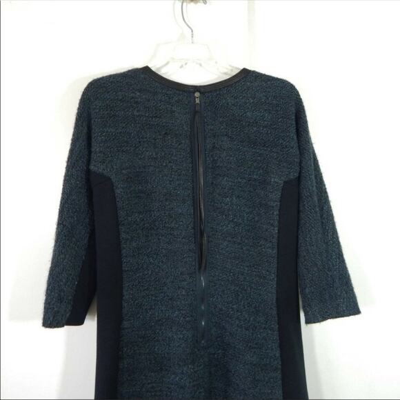 Rebecca Taylor Shift / Sheath Tweed Dress , leather trim pockets, navy blue - Picture 5 of 8